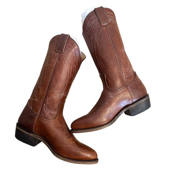 Frye Vintage Billy Cognac Brown Leather Western Cowgirls Boots Size 7 - Picture 11 of 12
